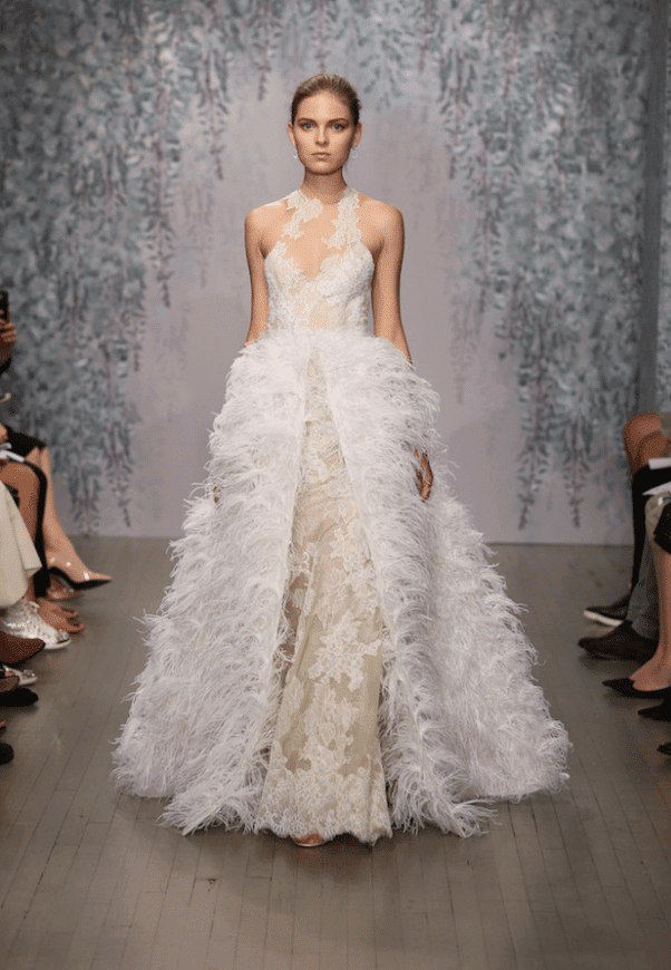 wedding dress with feathers