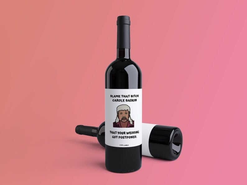 postponed wedding wine label