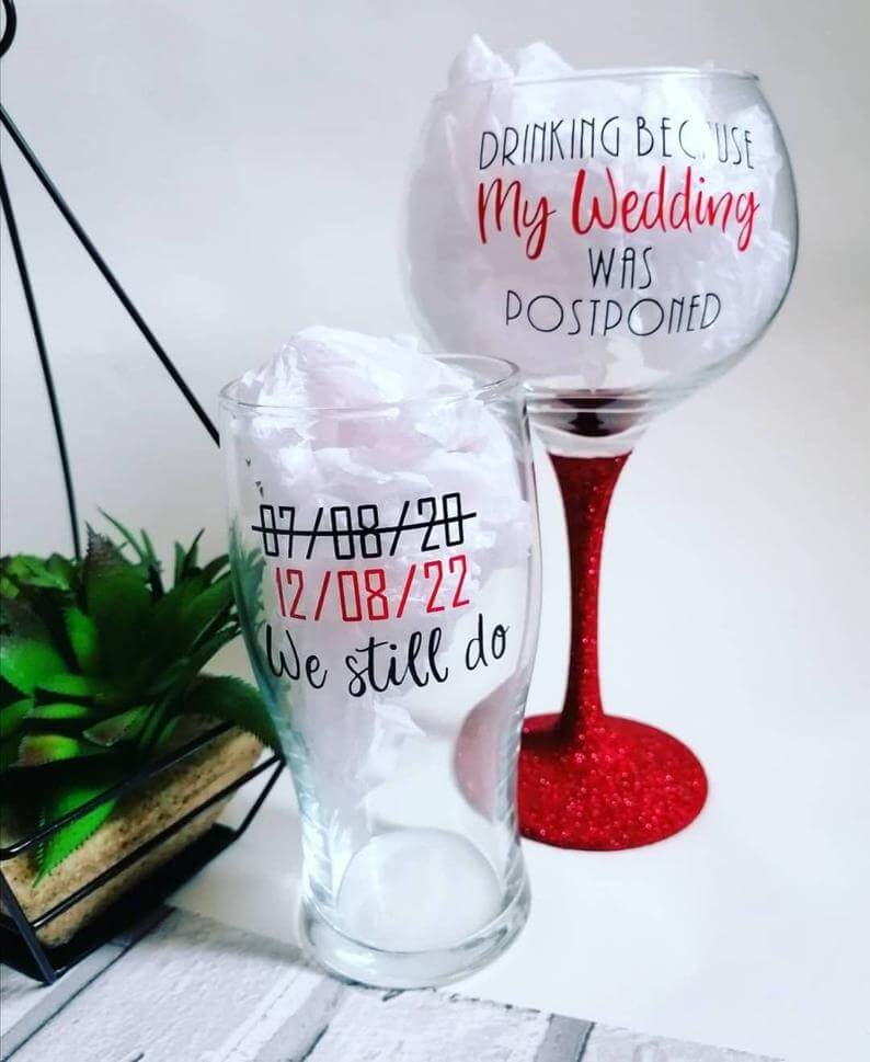 Postponed wedding glasses